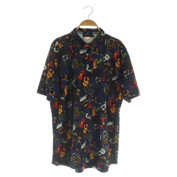 パラディーゾ Paradiso 総柄ポロシャツ 半袖 ゴルフウエア LL ネイビー /MY ■OS ...