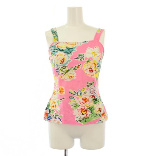 ケンゾー KENZO タンクトップ スクエアネック ショート丈 ストレッチ 花柄 38 ピンク /B...