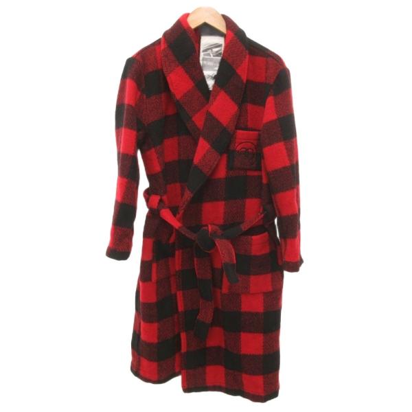 御来光ゴライコウ GO LIKE-O ガウンコート ロング ブロックチェック S 赤 レッド 黒 ブ...