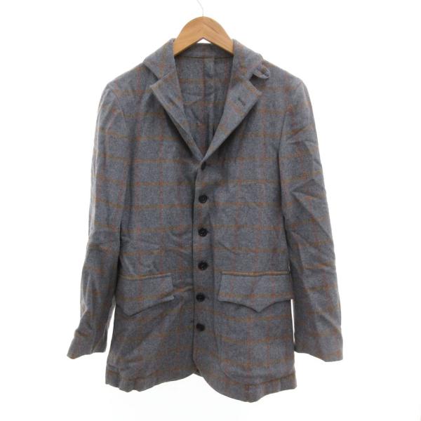 バルバ BARBA テーラードジャケット チェック ウール メルトン 42 ブルーグレー /JS ■...