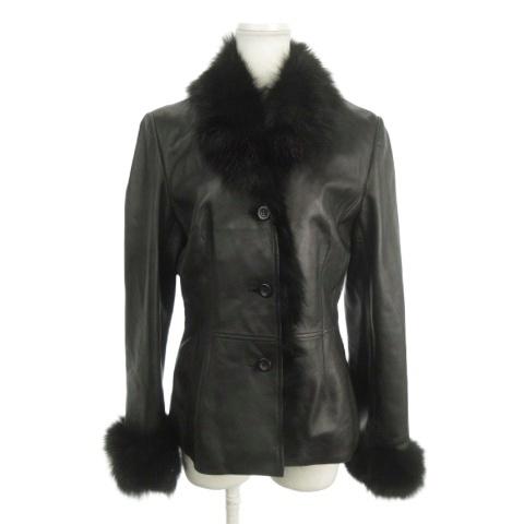 FERRAT レザージャケット コート 羊革 本革 フォックスファー M 黒 ブラック ファー襟 長...