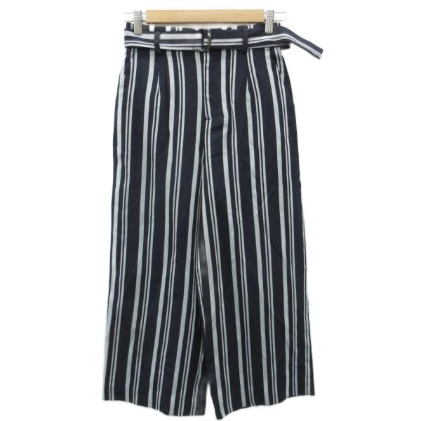 未使用品 ビーアビリティ B ability ワイドパンツ アンクル丈 34 XS 黒 白 ストライ...
