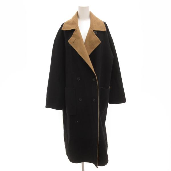 シップス エニィ SHIPS any コート ロング ダブルボタン メルトン 黒 ブラック 茶 ブラ...