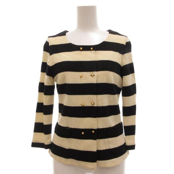 シップス SHIPS カーディガン ダブルボタン ボーダー S ベージュ 黒 ブラック /JS ■G...