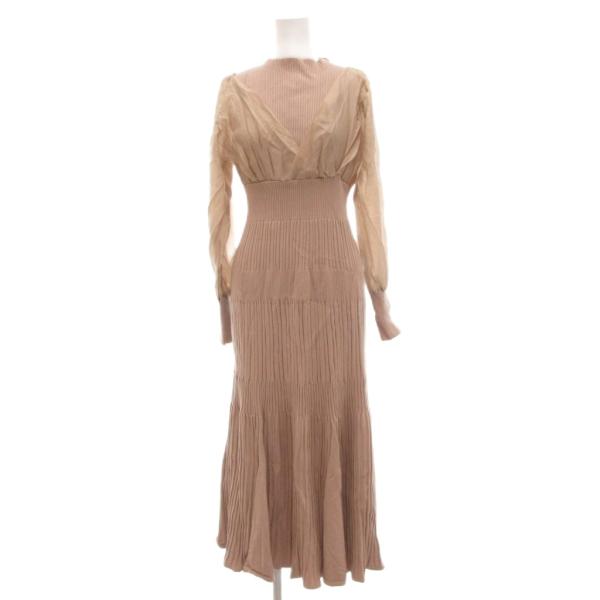 マーキュリーデュオ MERCURYDUO リブニットワンピース 長袖 切替 ロング S ピンクベージ...