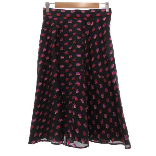 ビアッジョブルー VIAGGIO BLU フレアスカート ジャガード ひざ丈 2 黒 ブラック ピン...