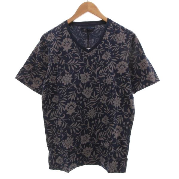 ジョセフアブード JOSEPH ABBOUD Tシャツ 半袖 花がら プリント M 紺 ネイビー /...