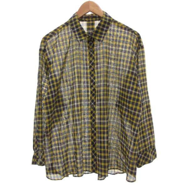 ダックス DAKS チェクシャツ 長袖 シアー ウール 13 黄 イエロー 紺 ネイビー /JS ■...