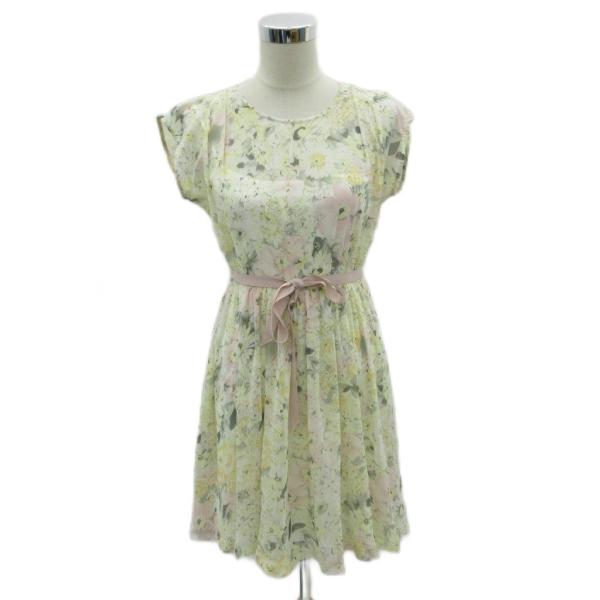 レストローズ L'EST ROSE ワンピース 2 ベージュ 花柄 半袖 ラウンドネック ミニ丈 イ...