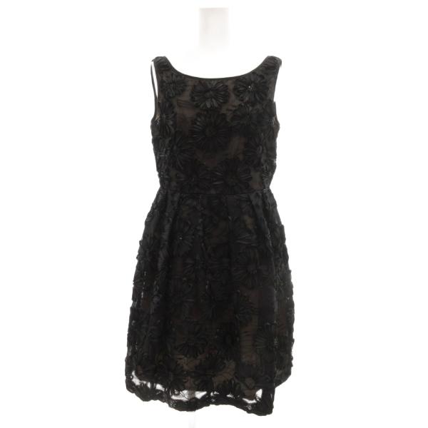 グレースクラス GRACE Class ノースリーブワンピース ビジュー 花がら ビジュー 36 黒...