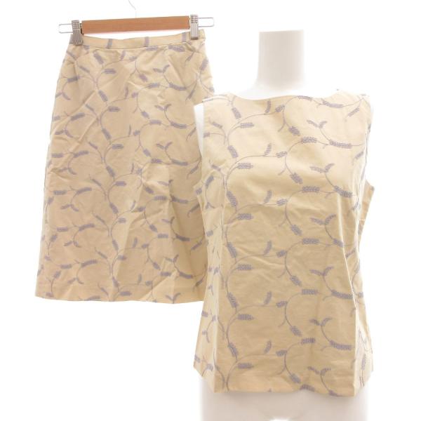 23区 オンワード樫山 セットアップ ノースリーブ カットソー スカート ひざ丈 花がら刺繍 34 ...