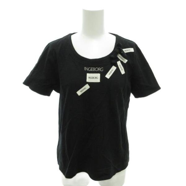 インゲボルグ INGEBORG Tシャツ L 黒 ブラック 半袖 ラウンドネック ロゴプリント リボ...