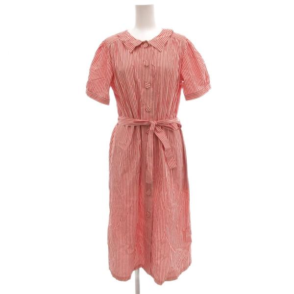 アニエスベー agnes b. シャツワンピース ヒッコリーストライプ 半袖 ベルト マキシ ロング...