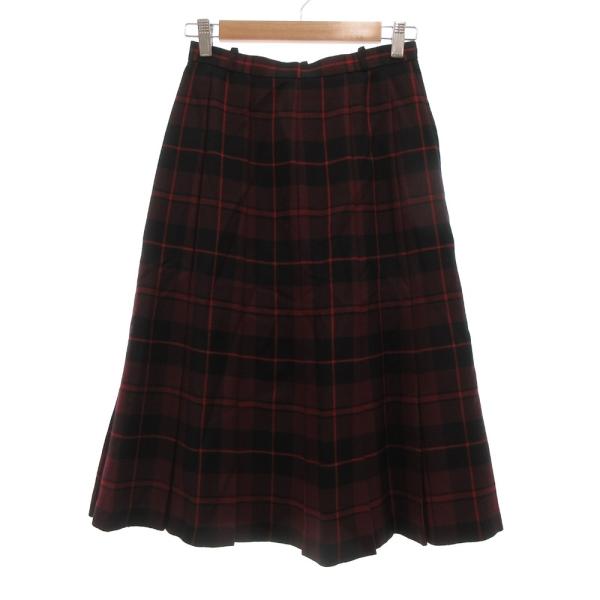 レリアン Leilian フレアスカート プリーツ チェック ミモレ ロング 9 赤 レッド 黒 ブ...
