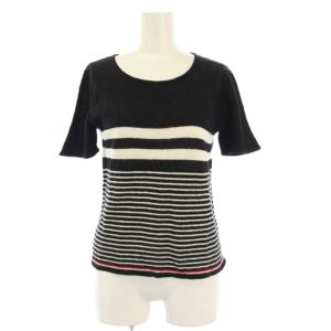 ヘルスニット healthknit ニット 半袖 クルーネック 薄手 ボーダー柄 麻 リネン 2 黒 ブラック /BB ■GY58 レディース