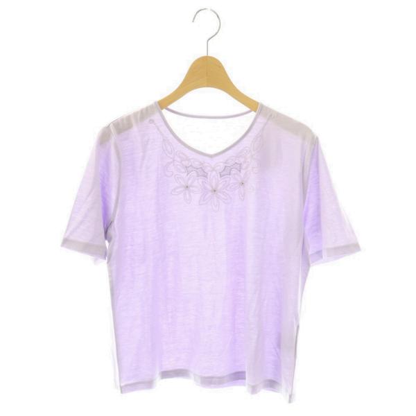LEPO RTE Tシャツ カットソー L 紫 パープル Vネック 花柄刺繍 半袖 /AQ ■OS ...