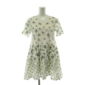 ザラ ZARA 子ども服（女の子用） ワンピース ひざ丈 麻 リネン 13-14 白 ホワイト マルチカラー 小花柄 Vネック 半袖 /PP ■GY60