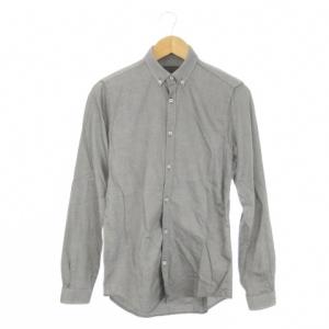 ザラマン ZARA MAN ボタンダウンシャツ S SLIM FIT グレー 長袖 エルボーパッチ 織り柄 /CK13 ■GY58 メンズ