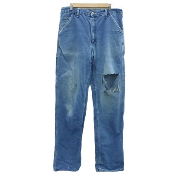 カーハート carhartt デニムパンツ ジーンズ ストレート 34×36 青 ブルー ダメージ加...