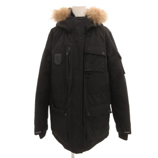 ゲス GUESS ダウンコート ジャケット ラクーンファー S 黒 ブラック /JS ■GY60 レ...