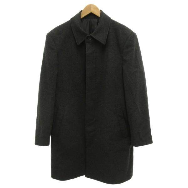 ノーブランド ステンカラーコート カシミヤ混 ロング メルトン L 黒 ブラック /JS ■ECB0...