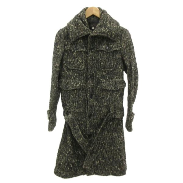 クローラ crolla ロングコート ツイード ネップ 38 グレー 黒 ブラック /JS ■ECB...