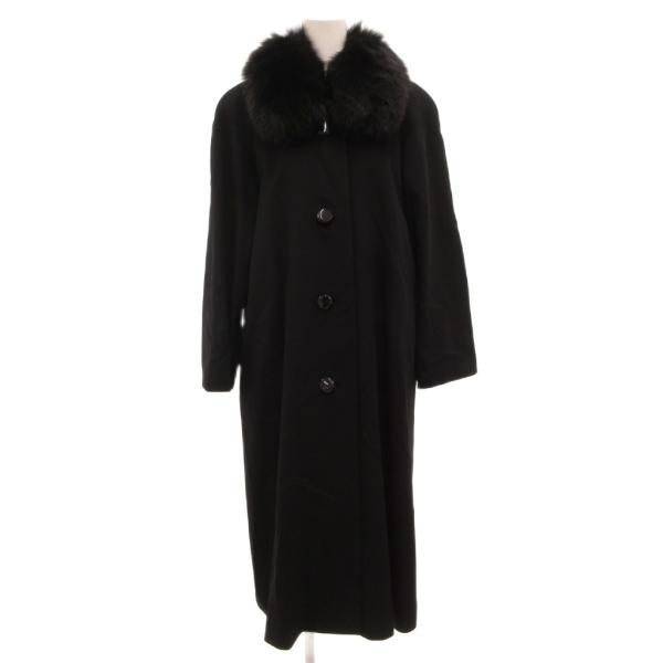 ノーブランド ロングコート カシミヤ 9 黒 ブラック ファー襟 長袖 無地 /JS ■ECB001...
