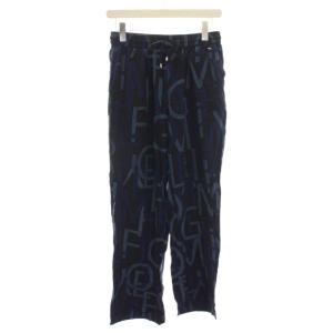 トミーヒルフィガー TOMMY HILFIGER イージーパンツ 36 青 ブルー 黒 ブラック 総柄 フルレングス /YM ■ECB001 レディース