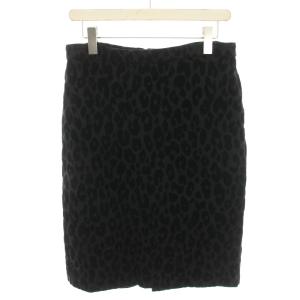アンテイラー ANN TAYLOR スカート ひざ丈 タイト ヒョウ柄 レオパード柄 フロッキー加工 10 黒 ブラック 482149  ■ECB001 レディース