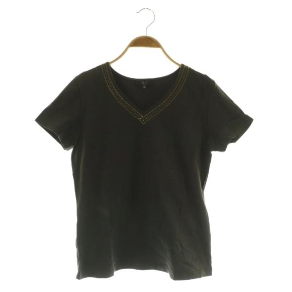 ダックス DAKS 半袖カットソー Vネック ビーズ スパンコール 40 ブラウン /MY ■OS ...