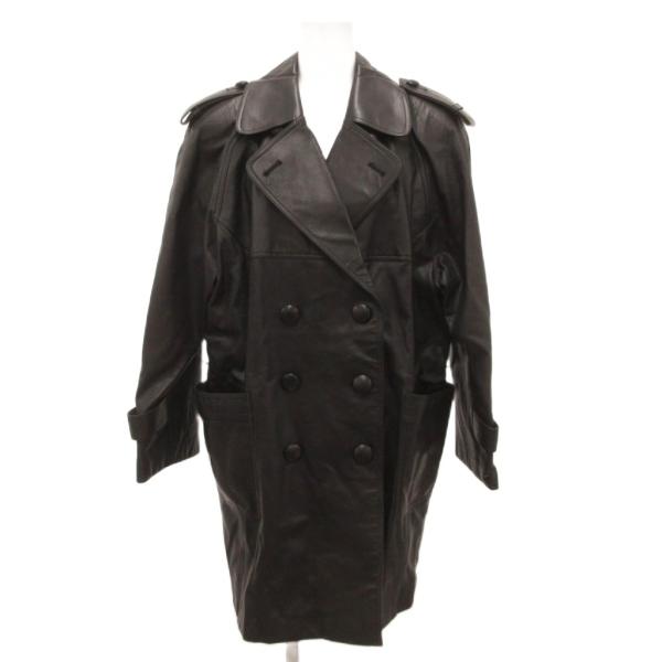 ジャックウェア JACK WEAR レザートレンチコート ミドル丈 ダブルボタン エポレット 黒 ブ...