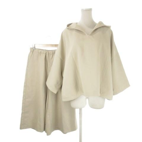 ミズイロインド mizuiro ind セットアップ カットソー ガウチョパンツ 2 ベージュ フー...