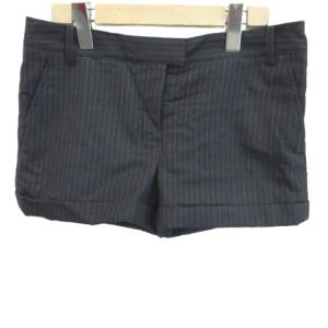トミーヒルフィガー TOMMY HILFIGER ショートパンツ ウール L 紺 ネイビー ストライプ柄 ロールアップヘム /NP ■GY59 レディース