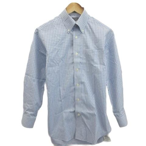 ランズエンド LANDS' END シャツ M 水色 チェック柄 ボタンダウンカラー 長袖 /NP ...