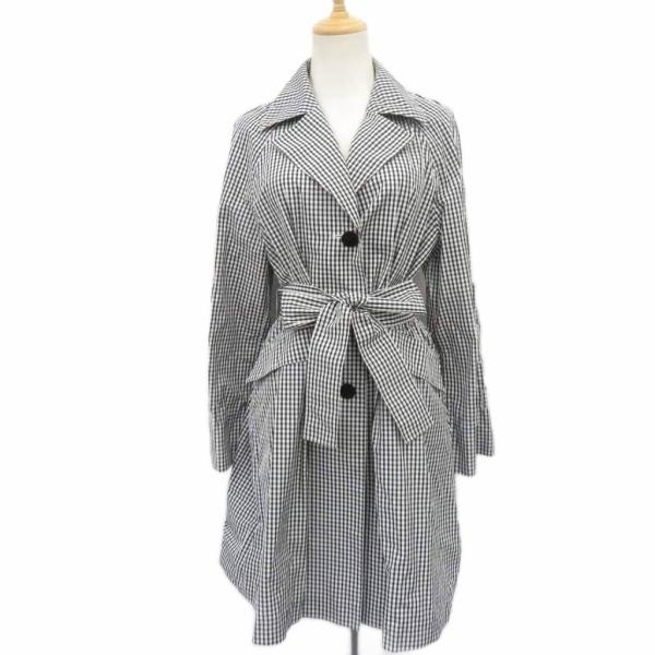 ハナエモリ トレンチコート レインコート ロング丈 40 白 ホワイト 黒 ブラック ギンガムチェッ...