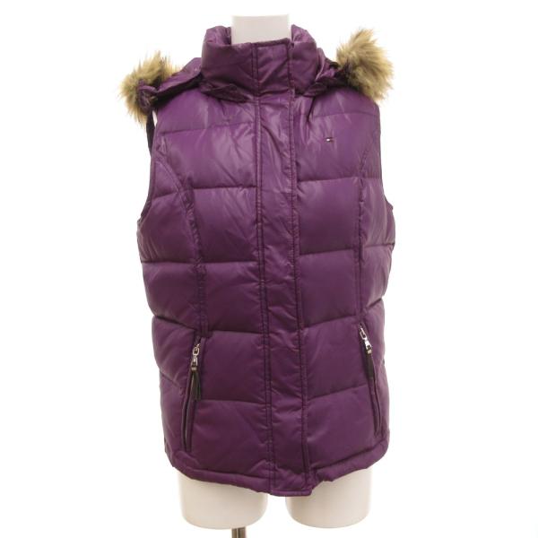 トミーヒルフィガー TOMMY HILFIGER ダウンベスト ジャケット M フェイクファー 紫 ...