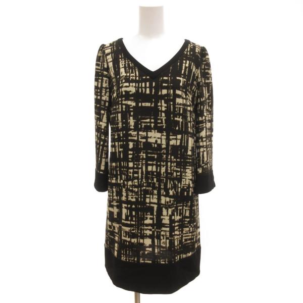 ヨーコドール YOKO D'OR ワンピース ひざ丈 総柄 プリント 長袖 38 ベージュ 黒 ブラ...