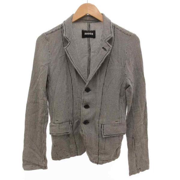 ズッカ zucca カジュアルジャケット 千鳥柄 ノッチドラペル テーラードカラー M 白 ホワイト...