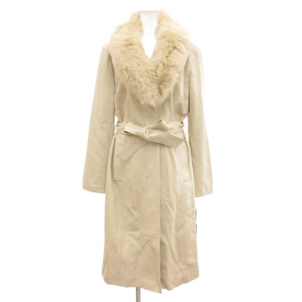 ミアカルナ MIA CARNA レザーロングコート フォックスファー シープスキン 羊革 11 白 ...