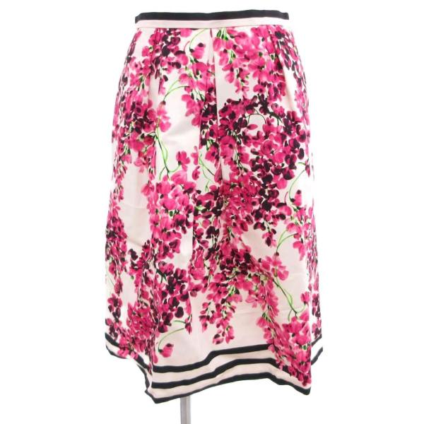 ハロッズ Harrods スカート ひざ丈 花がらプリント 総柄 白 ホワイト ピンク /JS ■E...