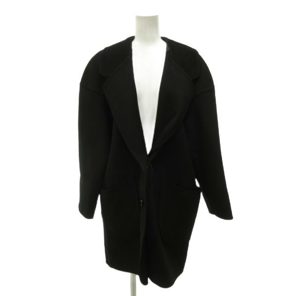アドリアンナ ADRIANNA コート カシミヤ 40 黒 ブラック 無地 長袖 Vネック /JS ...
