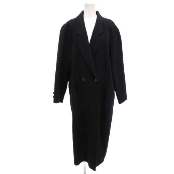ノーブランド ロングコート カシミヤ メルトン ダブルボタン 黒 ブラック /JS ■ECC001 ...