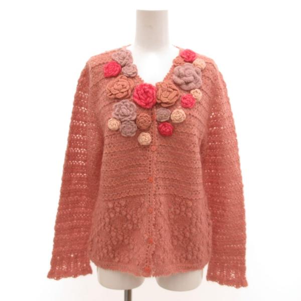 ピンクハウス PINK HOUSE カーディガン ニット 花モチーフ ローゲージ モヘヤ混 ピンク ...