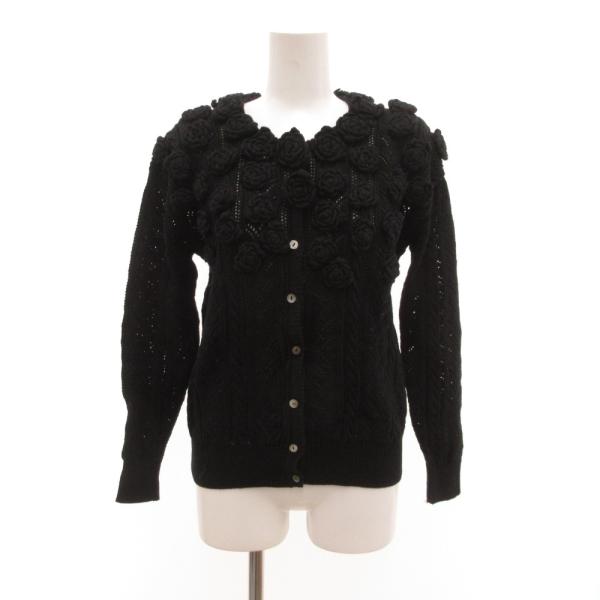 インゲボルグ INGEBORG カーディガン ニット 花モチーフ リネン混 黒 ブラック /JS ■...