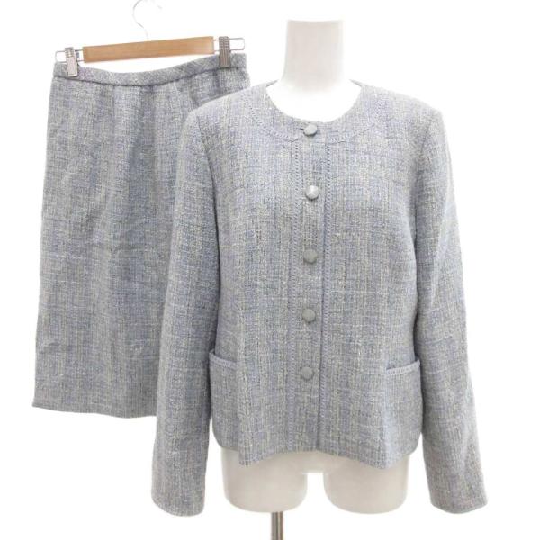 レリアン Leilian セットアップ ノーカラージャケット スカート ひざ丈 ツイード 11 ライ...