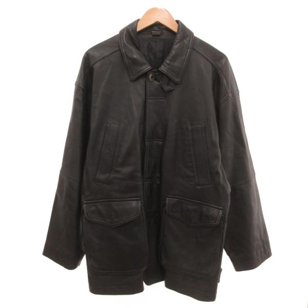 インターメッツォ INTERMEZZO ステンカラーコート ロング ラムレザー 羊革 LL 黒 ブラ...