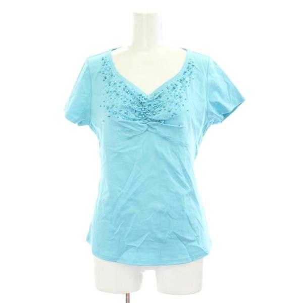 ランバン LANVIN Tシャツ 40 青 ブルー Vネック ビジュー装飾 半袖 /GP ■ECD0...