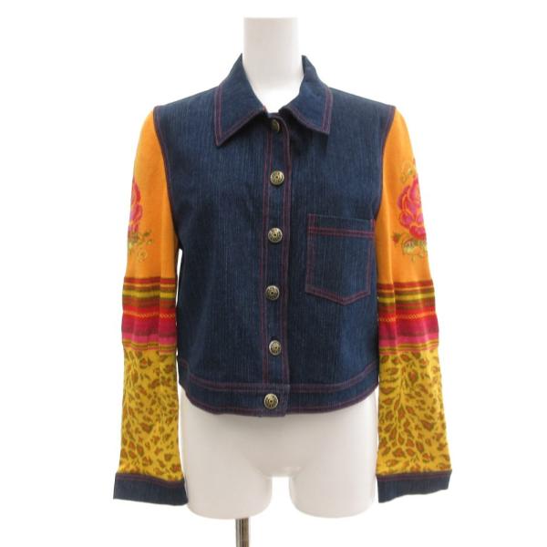 アズレロス AZULEROS デニムジャケット ジージャン ニット 袖切替 エスニック柄 M インデ...
