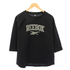 リーボック Reebok Tシャツ L 黒 ブラック クルーネック 七分袖 ロゴ プリント ストレッチ /BB ■ECC001 メンズ