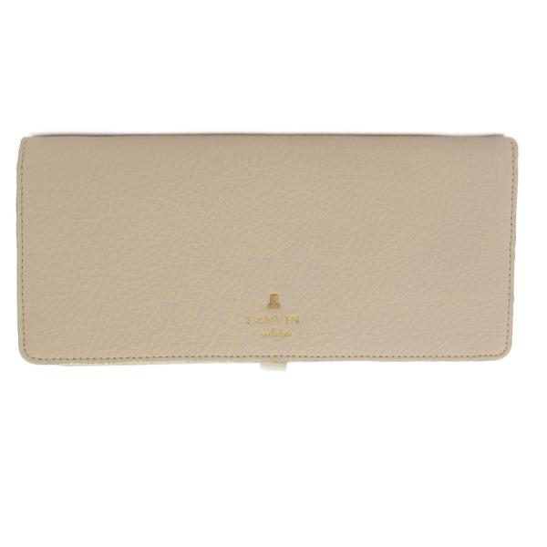 未使用品 ランバン LANVIN 長財布 ウォレット 生成り クリーム色 無地 ロゴ入り フラップ開...